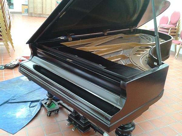 piano damage french polishing restoration project